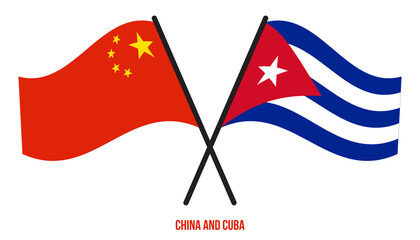 China and Cuba Flags Crossed And Waving Flat Style. Official Proportion. Correct Colors.