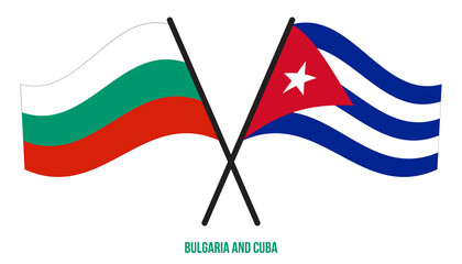 Bulgaria and Cuba Flags Crossed And Waving Flat Style. Official Proportion. Correct Colors.