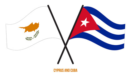 Cyprus and Cuba Flags Crossed And Waving Flat Style. Official Proportion. Correct Colors.