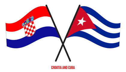 Croatia and Cuba Flags Crossed And Waving Flat Style. Official Proportion. Correct Colors.