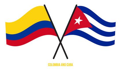 Fototapeta premium Colombia and Cuba Flags Crossed And Waving Flat Style. Official Proportion. Correct Colors.