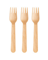 Disposable wooden fork isolated on white background