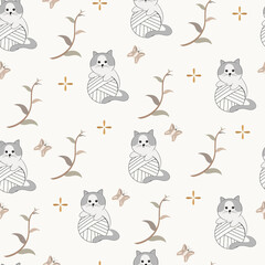 seamless pattern with cute cats animal background