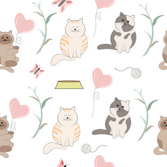 seamless pattern with cute cats animal background