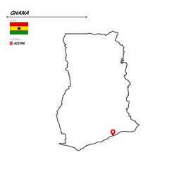 Ghana, political map with capital city, Accra.