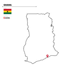 Ghana, political map with capital city, Accra.