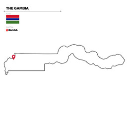 The Gambia political map with capital city, Banjul