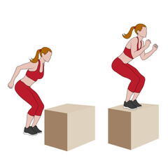 Box Jumps, exercise illustration, exercise animation