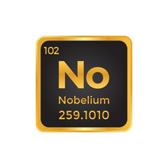 Nobelium chemical atom vector icon design with atomic number on white background. Chemistry periodic table element sign