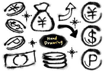 水墨手描きの和風コインアイコンセット