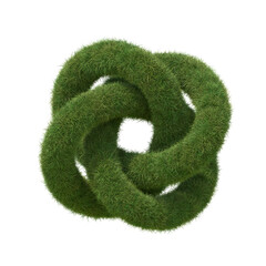 Torus knot made of realistic grass, isolated on white background. 3D illustration.