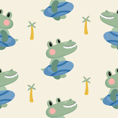 Fototapeta premium Seamless Pattern with funny Crocodile. Vector illustration. For greeting card, posters, banners, the card, printing on the pack, printing on clothes, fabric, wallpaper.