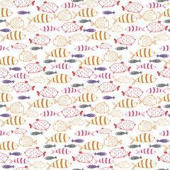 Seamless pattern with fish on a white background
