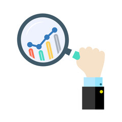 Hand holding the magnifying glass and candlestick chart