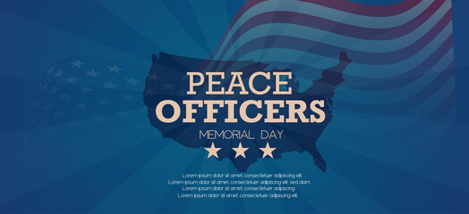 Peace Officers Memorial Day Background in Brown color with May 15 of each year in United States Elegant Tribute and waving Flag. Poster and template vector illustration.