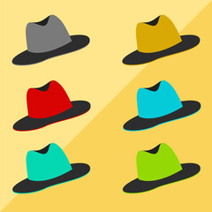 Stylish Flat Hat Vector Illustration Of Headwear. Clothes Accessory Colorful Cartoon Vector Set. Accessories 