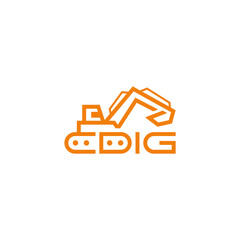 Fototapeta premium Dig letters combination with excavator. Company logo design.