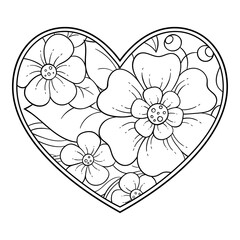 Mehndi flower pattern in form of heart for Henna drawing and tattoo. Decoration in ethnic oriental, Indian style. Valentine's day greetings. Coloring book page.