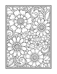 Outline floral pattern in mehndi style for coloring book page. Antistress for adults and children. Doodle ornament in black and white. Hand draw vector illustration.