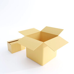 Two open carton boxes 3D on white background. Cardboard boxes mockups. Carton delivery packaging box. 3D illustration isolated white background