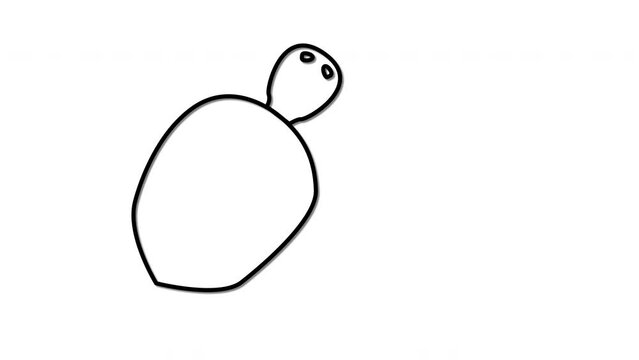 Sea turtle self drawing animation. White background.