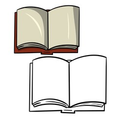 An open antique book, a set of color and a sketch of a picture. vector illustration, design element