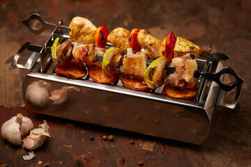 Grilled bbq meat and vegetables 