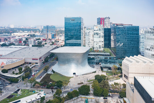 Mexico City, CDMX, Mexico, OCT 20 2021, Soumaya Museum aerial view