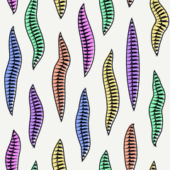 Obraz premium Freehand design floral ornament. Handdrawn leaf motif seamless pattern. Trendy brushstrokes ornate print. Paint brush smears organic background