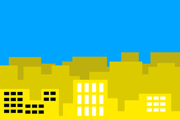 Symbolic image of the city, template for the background in yellow and blue colors of the Ukrainian flag