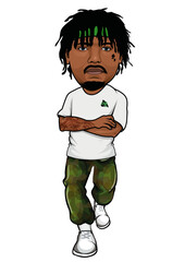 cool guy with dreadlocks, tattoos and military trousers vector