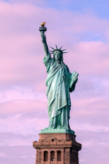 Fototapeta premium Statue of Liberty , New York , Usa. Cloudy winter day, sunset time