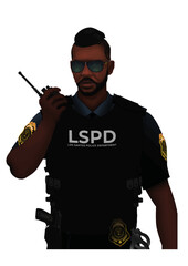 police officer in uniform on duty with radio in gta style vector