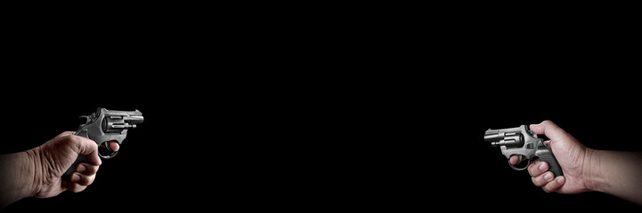 male hand gesture trying to kill someone with a gun sniper with dark background text input area