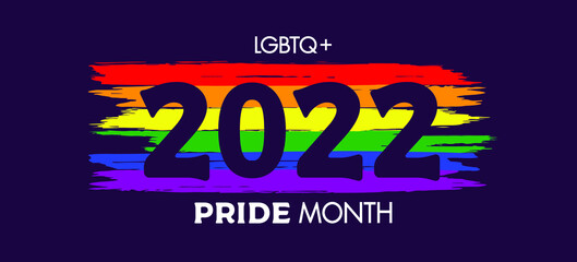 LGBT Pride Month 2022 with rainbow. vector symbol of pride month support. Freedom rainbow flag with shadows isolated on  background. LGBTQ parade annual summer event.