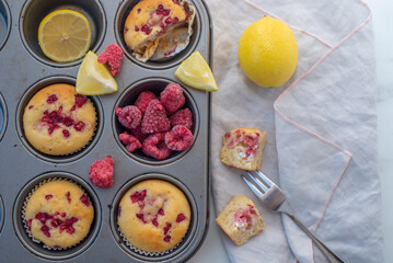 sweet vanilla raspberry muffins on a table