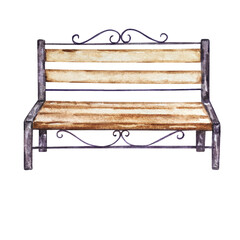 watercolor garden wooden bench..