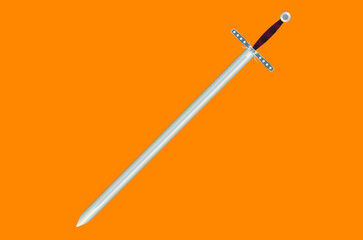 medieval steel sword with leather handle and round pommel