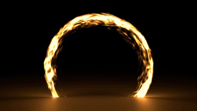 Animated fire gate or portal on black background. 3D