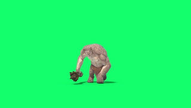 Cyclops Monster Green Screen Runs and Attacks Front 3D Rendering Animation