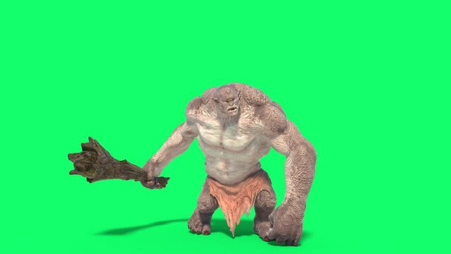 Cyclops Monster Green Screen Walks Front 3D Rendering Animation