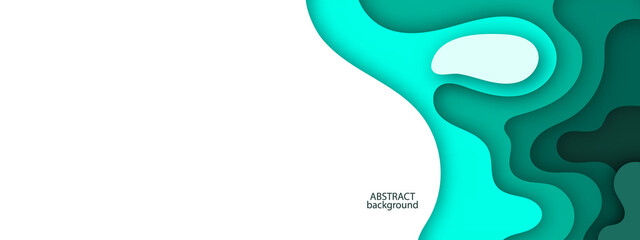 Banner paper cut green wave design. vector abstract background. layout blank use for text message presentations.wave color wallpaper, poster, layout, card, form.