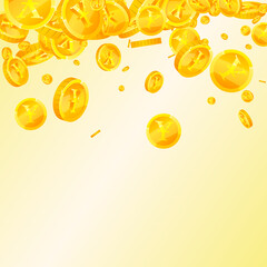 Chinese yuan coins falling. Exquisite scattered CNY coins. China money. Decent jackpot, wealth or success concept. Vector illustration.