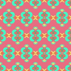 Mint green and pink vector seamless repeat pattern with curved geometric shapes