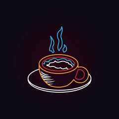 Neon icon of hot coffee cup isolated on black background. Cafe, beverage, street food, energy concept for logo, banner.