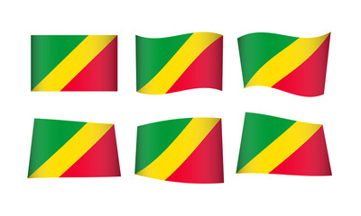Republic of the Congo Flag Congolese Waving Flags Vector Icons Set Wave Wavy Wind Africa African Nation National Symbol Banner Buttons All Every Country World Design Graphic Emblem Brazzaville Icon