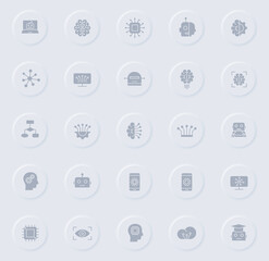 artificial intelligence gray glyph icons on round rubber buttons. artificial intelligence vector icons for web, mobile apps, ui design and promo business polygraphy