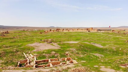 Ani site of historical cities (Ani Harabeleri). Important trade route Silk Road in Middle Agesand. Historical Church and temple in Ani, Kars, Turkey.