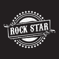 vintage yellow rock star print isolated on grunge grey background. Vector Grunge Rock star emblem,logo and label concept design template for printing on t shirt