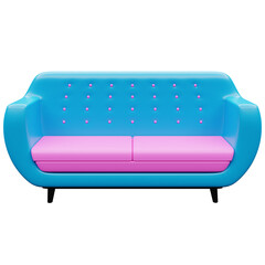 3d illustration of an blue  sofa in a retro 60s style on a white  background